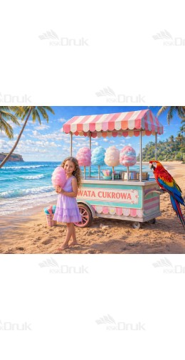 Tło fotograficzne „Wata cukrowa na tropikalnej plaży z papugą” | 4052